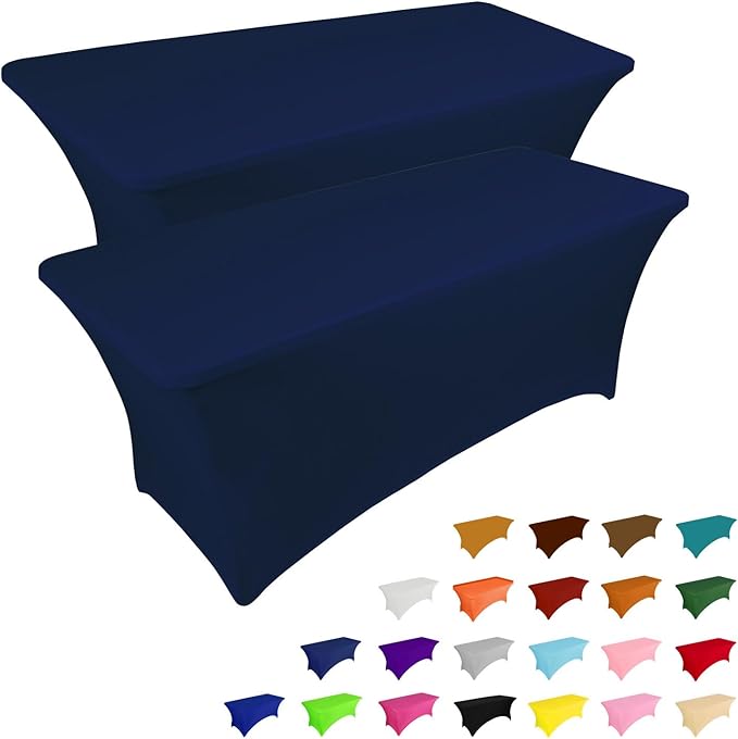 IVAPUPU 2 Pack 8FT Table Cloth for Rectangular Fitted Events Stretch Jean Blue Covers Washable Table Cover Spandex Tablecloth Protector for Party, Wedding, Cocktail, Banquet, Festival-Ruum Studio Home