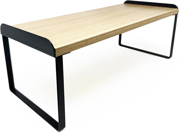 Mitus Shelf Organizer and Storage, Tiered Wood Cabinet Rack for The Kitchen Counter, Bathroom Counter, Pantry Cupboard, Office Desk Bookshelf, 16" Wide Natural and Black-Ruum Studio Home