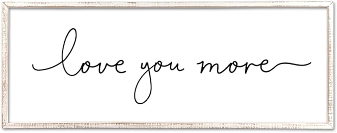Love You More Sign Wall Decor Art 40"X15" Master Bedroom Guest Room Above Over Bed for Home Couple Rustic Large Wood Framed Wall Hanging (White)-Ruum Studio Home