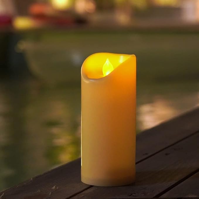 Homemory 3"x7" Outdoor Waterproof Flameless Candles with Timers and Remote Control, Battery Operated Candles, LED Plastic Candles, Ivory, Set of 3-Ruum Studio Home