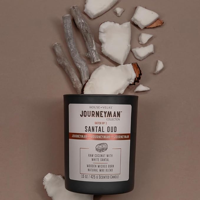 Journeyman Collection Candle, 15oz, Wooden Wick, Santal Oud, Large Painted Jar-Ruum Studio Home