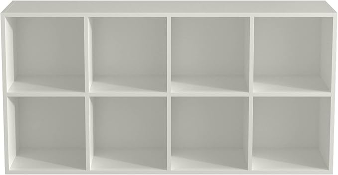 8-Cube Storage Shelf Bookcase - Wooden 4-Tier Floor Standing Open Bookshelf, Modern TV Stand up to 55 Inchs for Home and Office, Warm White-Ruum Studio Home