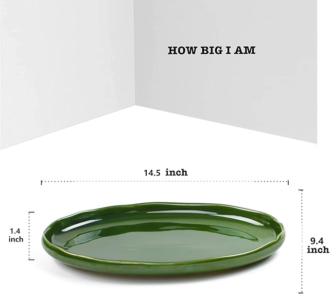 vicrays Ceramic Serving Platter Tray - Extra Large Oval 14.5 Inch Porcelain Dinner Plates Long Serving Dish Set - for Party Restaurant Food Meat Sushi Fish Turkey Platter - Green-Ruum Studio Home