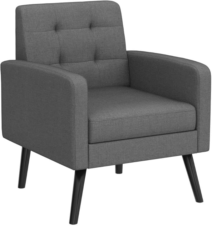 Yaheetech Mid-Century Accent Chairs, Modern Upholstered Living Room Chair, Cozy Armchair Button Tufted Back and Wood Legs for Bedroom/Office/Cafe, Set of 2, Gray-Ruum Studio Home