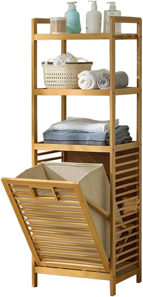 Laundry Hamper with 3 Tier Shelves & Tilt Out Basket, Laundry Baskets Organizer Hampers Bathroom Storage Shelf for Laundry Room, Bathroom, Guest Room (3-Tier Small)-Ruum Studio Home