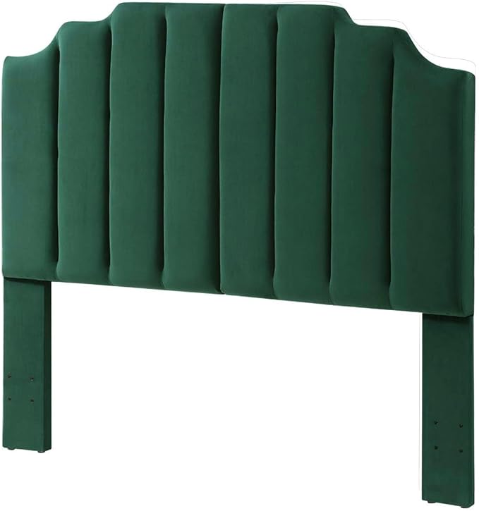 24KF Jade Velvet Tufted Queen Upholstered Headboard, Modern Vertical Channel Design California Queen/Full Headboard with Stepped Silhouette Top Edge,Jade-Ruum Studio Home