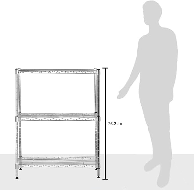 Amazon Basics 3-Shelf Adjustable Heavy Duty Steel Wire Rack Storage Shelving Organizer for Kitchen, Garage, 23.2" L x 13.4" W x 30" H, Chrome-Ruum Studio Home