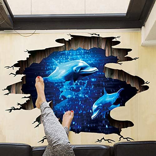 Quanhaigou 3D Wall Decals Stickers Wall Murals Wallpaper Decor for Home Floor Living Room (Blue Dolphin)-Ruum Studio Home