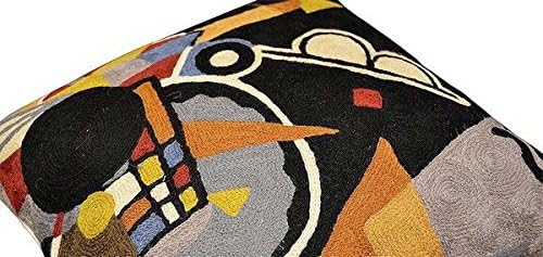 Kandinsky Grand Torre Kiev Pillow Cover Black Abstract Pillowcase Modern Couch Pillowsham Chair Cushions Handembroidered Wool 18x18 Inch-Ruum Studio Home