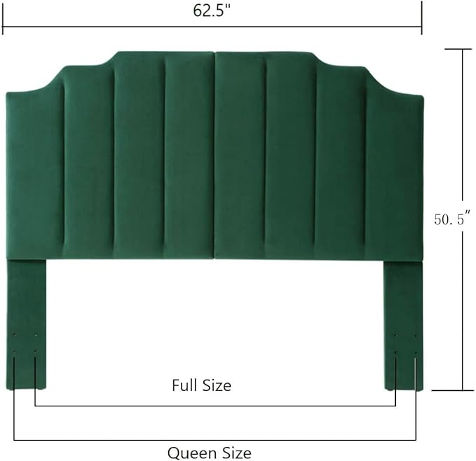 24KF Jade Velvet Tufted Queen Upholstered Headboard, Modern Vertical Channel Design California Queen/Full Headboard with Stepped Silhouette Top Edge,Jade-Ruum Studio Home