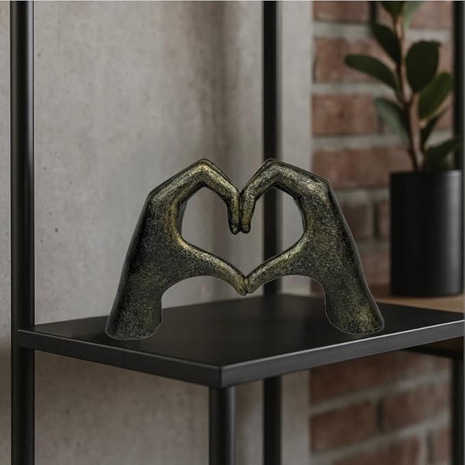 Top Brass Large Rustic Heart Hands Sculpture, 9 3/4” Resin Love Statue – Romantic Decor Accent for Shelf or Mantel – Perfect for Wedding, Valentine's Day or Anniversary (Rustic Cast Iron)-Ruum Studio Home