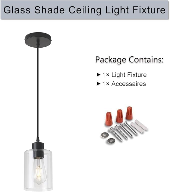Modern Black Farmhouse Clear Glass Cylinder Pendant Light Fixture,Island Lights for Kitchen,Mini Pendant Lighting for Kitchen Island Decor - 4.75 Inch Shade, 2-58 Inch Cord(1 Pack)-Ruum Studio Home