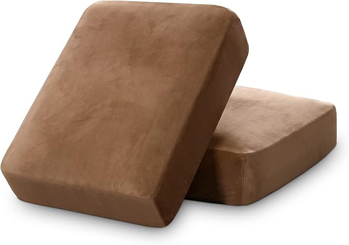 PrinceDeco Stretch Velvet Couch Cushion Covers, Soft Cushion Slipcover for Chair Loveseat Sofa Cushion Furniture Protector Seat Cushion Sofa Cover (Each Width Up to 29.5", Camel)-Ruum Studio Home