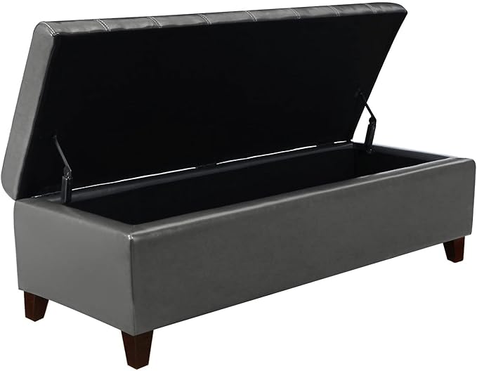 Joveco Storage Ottoman Bench, Tufted Leather 51 Inch Storage Bench for End of Bed Bedroom Living Room (51”, Dark Gray)-Ruum Studio Home