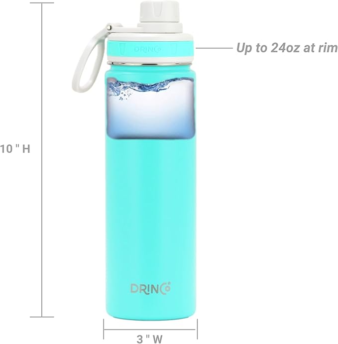DRINCO Stainless Steel Water Bottle Spout Lid Vacuum Insulated Double Wall Water Bottle Wide Mouth (40oz 32oz 22oz 18oz 14oz) Leak Proof Keep Cold Sport Camping Hiking (22 oz, 22oz Teal)-Ruum Studio Home