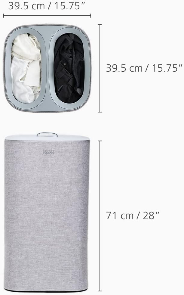 Joseph Joseph Tota 60 liter/15.8 gallon Laundry Hamper Separation Basket with lid, 2 Removable Washing Bags with Handles- Grey-Ruum Studio Home