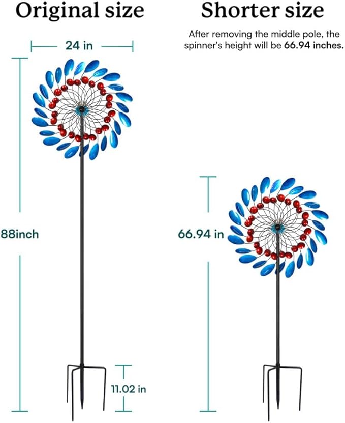 Solar Wind Spinners Outdoor, Colorful Large Garden Wind Spinners with Stake, Lawn Decor Windmill for Yard, Patio, Backyard (24'' W x 88'' H)-Ruum Studio Home
