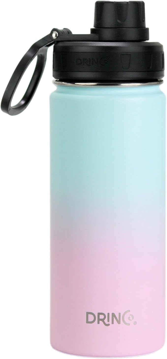 DRINCO Stainless Steel Water Bottle Spout Lid Vacuum Insulated Double Wall Water Bottle Wide Mouth (40oz 32oz 22oz 18oz 14oz) Leak Proof Keeps Cold or Hot (18 oz, 18oz Macaron)-Ruum Studio Home