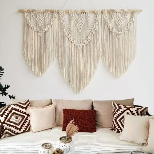 guzhiou large macrame wall hanging - Boho Tapestry Macrame Wall Decor Art- Chic Bohemian Handmade Woven Tapestry Home Decoration for Bedroom Living Room Apartment Wedding Party - 43"x32" (Beige-Leaf)-Ruum Studio Home