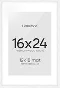 Homeforia White Picture Frame 16x24, High End Oak White 16x24 Frame with Mat 12x18 Photo, 16 x 24 Wooden Poster Frames Matted to 12 by 18, 24x16 Wood Hanging Frames, Tempered Glass, Wall Kit, Set of 1-Ruum Studio Home