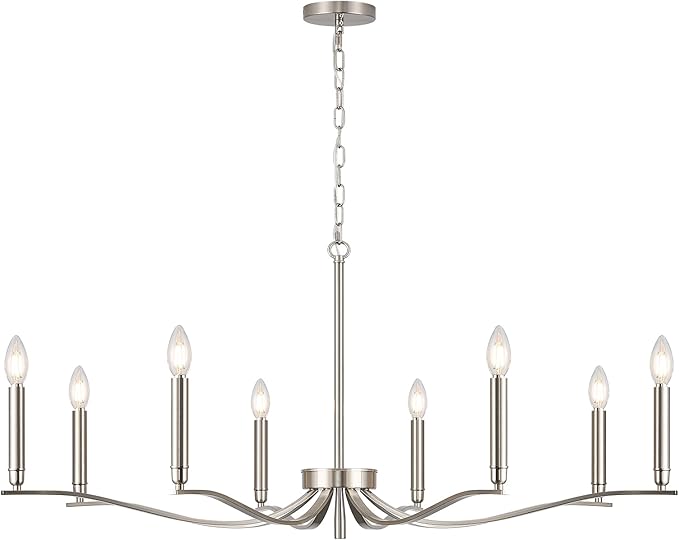 Nickel Chandeliers for Dining Room, 8-Light Chandelier Light Fixture Over Table Modern Candle Chandelier 44in Master Bedroom Chandeliers Lighting for Entry Foyer Bathtub Living Room-Ruum Studio Home
