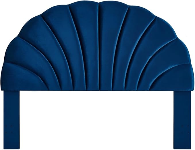 24KF Stunning Crown Design King Headboard, Upholstered Soft Velvet Petal Pattern Headboard King/CA King-6039-K-Navy-Ruum Studio Home
