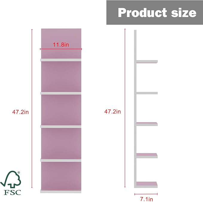 5 Tier Wall Shelf Unit,Modern Vertical Lack Wall Shelves with Light, Wall Mount, Floating Column Home Decor Shelves for Bedroom, Living Room, Vanity Storage Display(Pink)-Ruum Studio Home