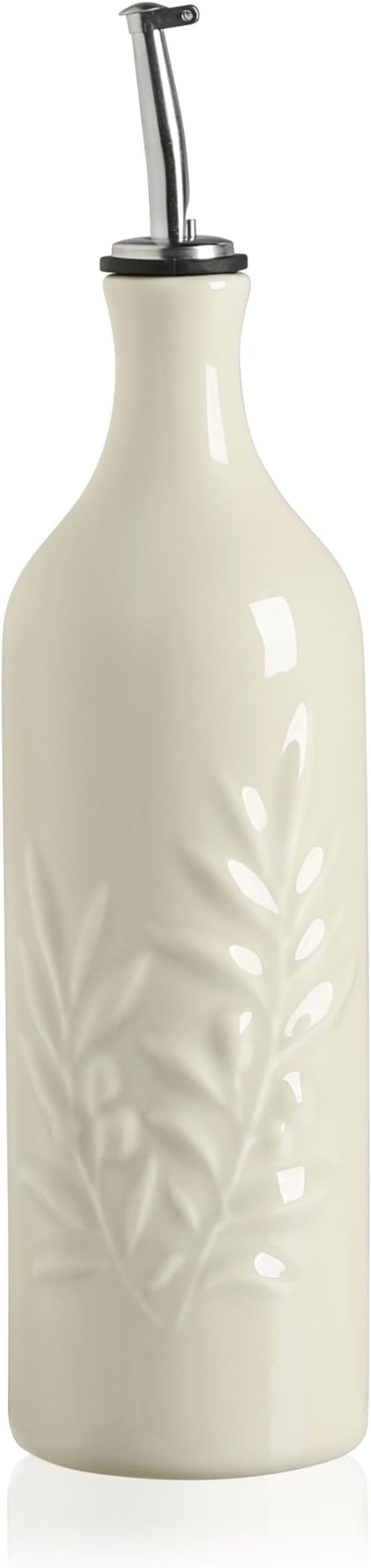 Sweejar Large Ceramic Olive Oil Dispenser Bottle, 24 Oz Relief Opaque Oil Cruet Protects Oil To Reduce Oxidation, Storage Vinegar, Soy Sauce, Coffee Syrup, Liquids, Set of 1 (Beige)-Ruum Studio Home