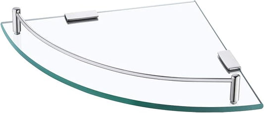 KES Glass Corner Shelf Bathroom Shelf Tempered Glass with Rail SUS 304 Stainless Steel Floating Wall Mount Bracket Polished Finish, BGS2101A-Ruum Studio Home