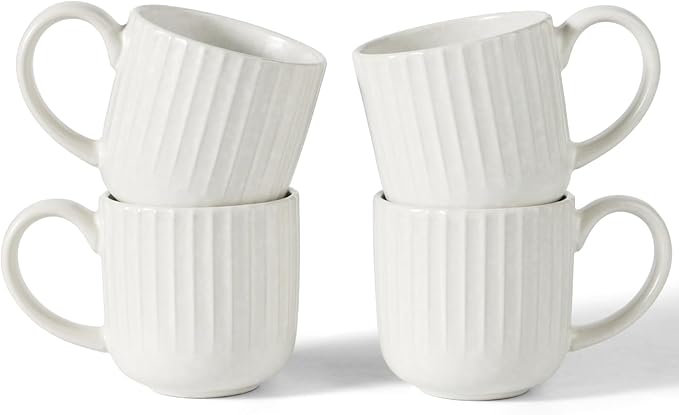 famiware Coffee Mugs Set of 4, Starlight 11 oz Mug Cup Set with Handle for Coffee, Tea, Cocoa, Milk - Ceramic Stoneware Mug Set, Matte White-Ruum Studio Home