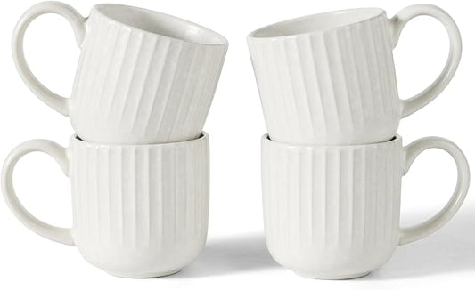 famiware Coffee Mugs Set of 4, Starlight 11 oz Mug Cup Set with Handle for Coffee, Tea, Cocoa, Milk - Ceramic Stoneware Mug Set, Matte White-Ruum Studio Home
