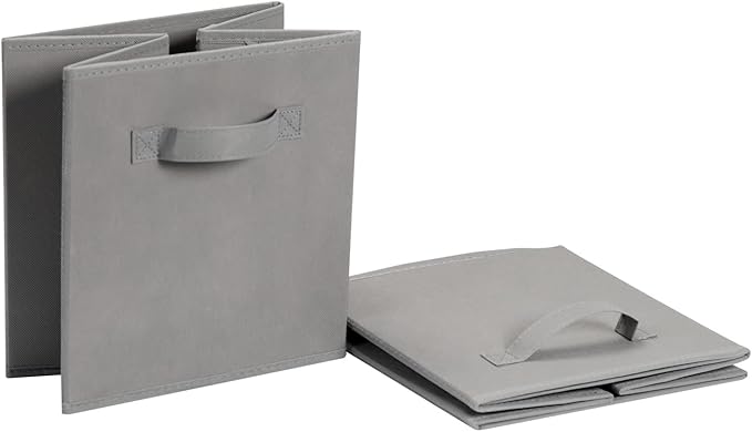 Amazon Basics Collapsible Fabric Storage Cube Bins Organizer with Handles, Sturdy, Gray, 13-x-13-x-13-inch, Pack of 6-Ruum Studio Home