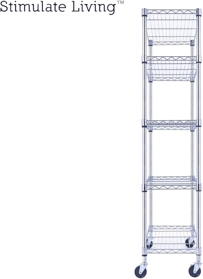 30"x14"x60" PRIME HEAVY DUTY Chrome 5-Tier Wire Shelving 1,750 LBS MAX Capacity Storage Rack for Commercial, School, Home, Garage, Warehouse, Industrial, and Hospital Uses (with Wheels)-Ruum Studio Home