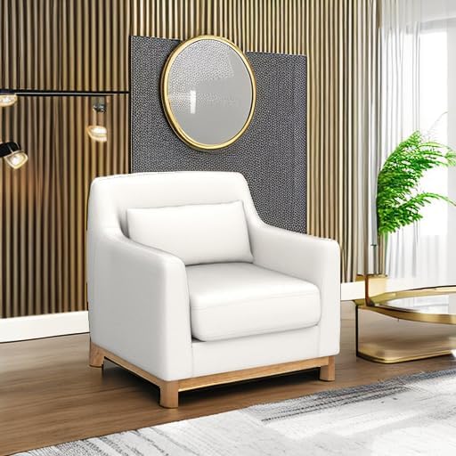 Extra Deep Accent Chair, Fabric Upholstered Comfy Reading Armchair for Living Room, Bedroom Single Seat Sofa Chair with Wood Base, Lamb Fabric-Ruum Studio Home