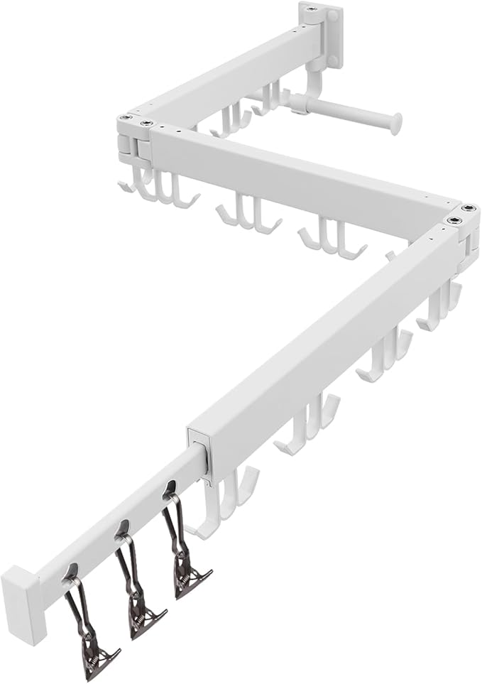 Wall Mounted Clothes Drying Rack,Drying Rack Clothing Wall Mount with Foldable Features(Tri-Fold),Space Saver,Wall Mounted Drying Rack for Laundry Balcony Bathroom (White)-Ruum Studio Home