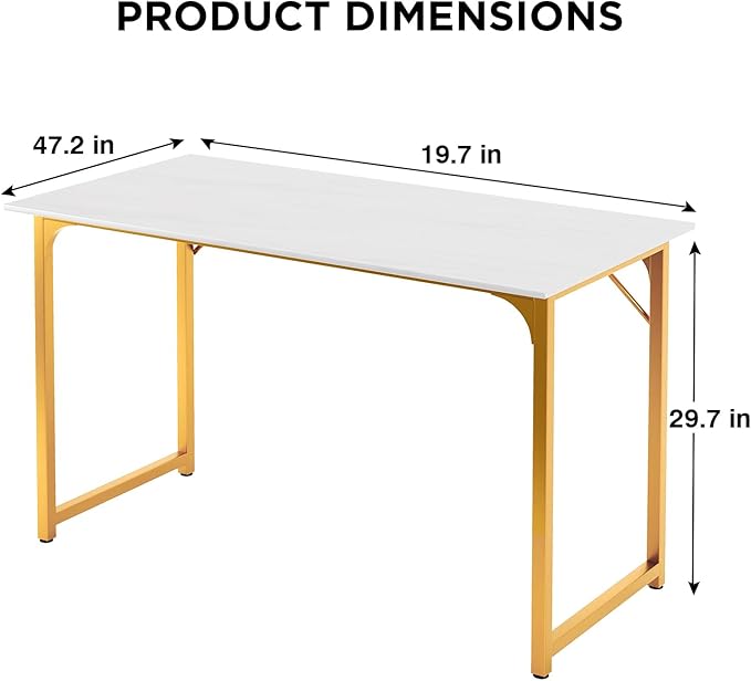 PayLessHere | 47 Inch Computer Desk | White Gold | Office Desk with Metal Frame, Adjustable Feet | Water-Resistant, Scratchproof Surface | Sturdy Writing Table for Home Office or Study | Pack of 1-Ruum Studio Home