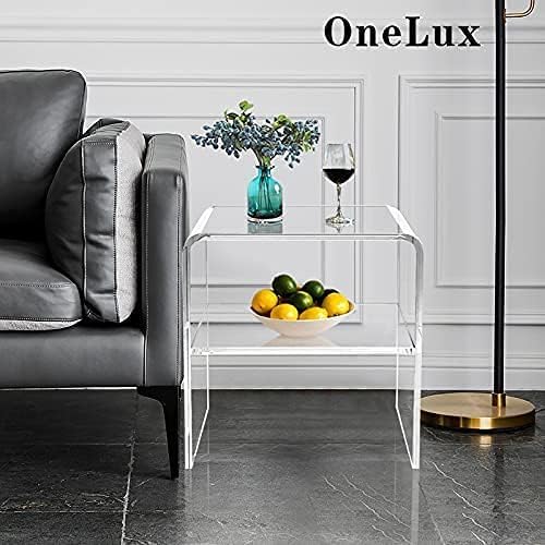 ONELUX 1626 Acrylic Bedside nightstand with Additional Shelf,Lucite Occasional Sofa Tables, Clear-Ruum Studio Home