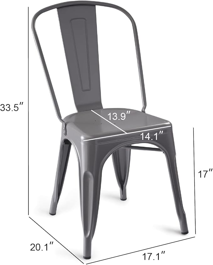 Amazon Basics Metal Dining Chairs, 4 Count, Dark Grey, 20.1 x 17.1 x 33.5 inches-Ruum Studio Home