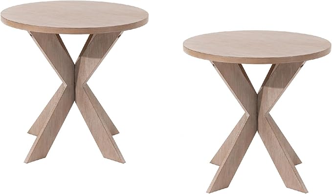 Rustic Farmhouse End Table with Storage Shelf, French Country Accent Side for Family, Dinning or Living Room, Small Spaces, Modern, Round, Vintage Blue Finish, Curved Leg-Ruum Studio Home