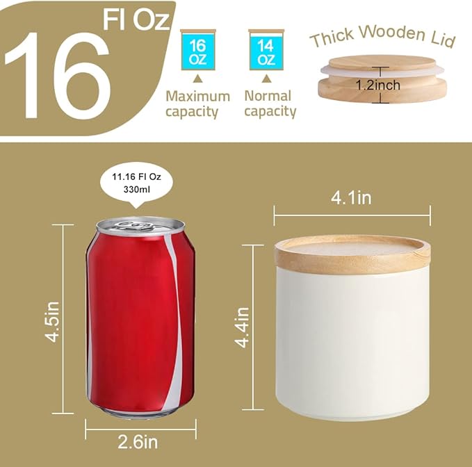 Sweejar Kitchen Canisters Ceramic Food Storage Jar, Stackable Containers with Airtight Seal Wooden Lid for Serving Ground Coffee, Tea, Sugar, Salt and More - 16 Fl Oz (White)-Ruum Studio Home