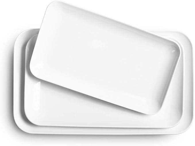 DELLING Large Serving Platter Set 16/14/12inch Large Serving Tray - Rectangular White Serving Trays for Party, Sushi, Oven Safe Dinnerware Set of 3, White-Ruum Studio Home