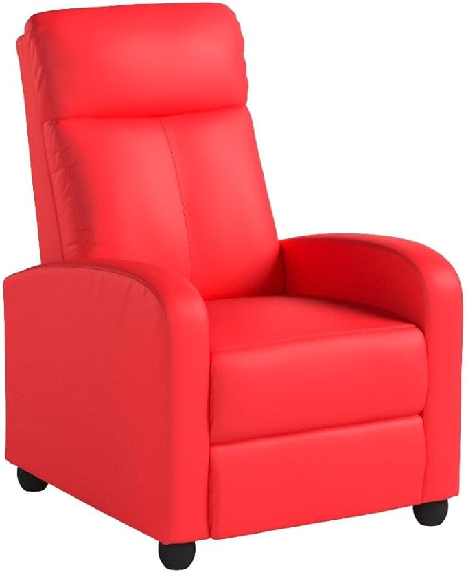BestMassage | Recliner Chair | with 2 Point Massage Function | Pu Red | with Lumbar Support, Adjustable Push Back, Footrest & Padded Seat | Easy Assembly | for Living Room, Home Theatre-Ruum Studio Home