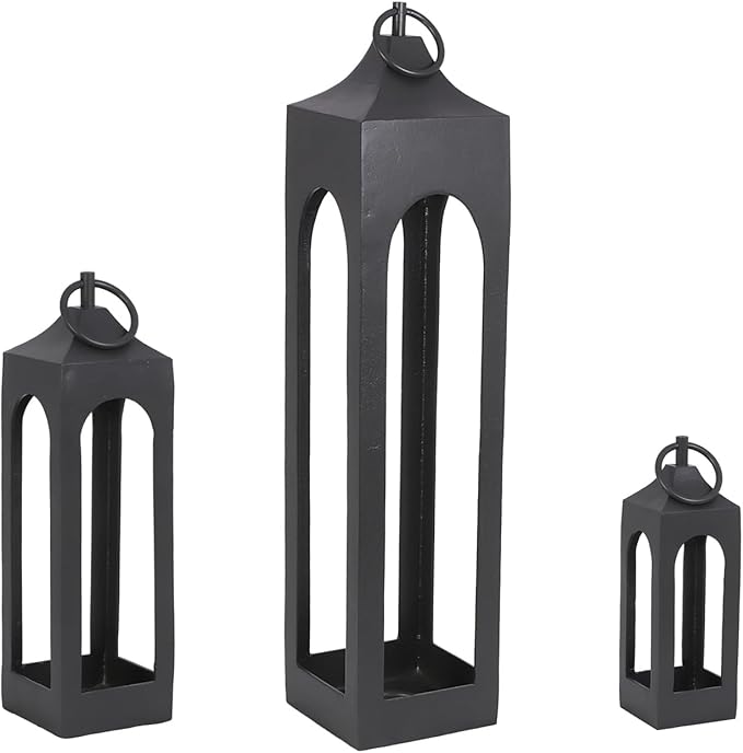 Medium Black Lantern, Rustic Metal Decorative Lantern, Candle Holder for Indoor & Outdoor, Home Decor for Patio, Garden & Tabletop, Hanging Lantern for Parties & Weddings-Ruum Studio Home