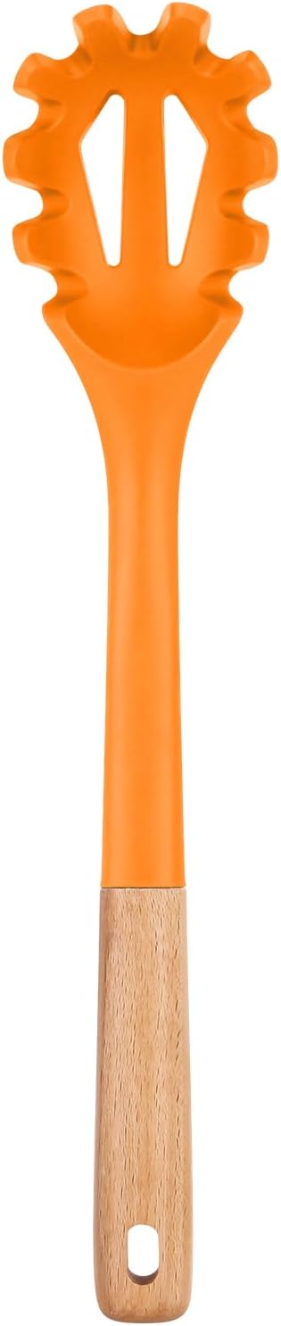 Silicone Pasta Fork, Kitchen Heat Resistant Noodle Spoon Server, BPA Free Spaghetti Strainer,12.8 inch (ORANGE)-Ruum Studio Home