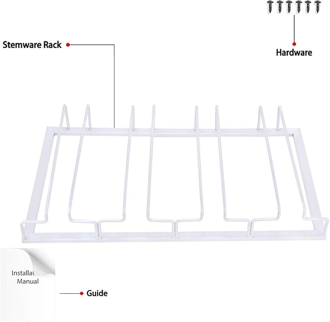 Wine Glass Rack - Under Cabinet Stemware Wine Glass Holder Glasses Storage Hanger 2 Pack Metal Organizer for Bar Kitchen 4 Rows White-Ruum Studio Home