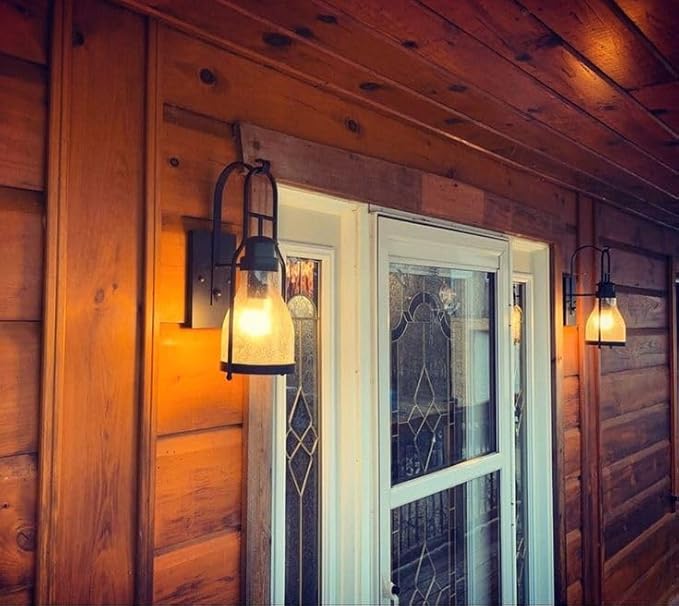 Muskoka Lifestyle Products Rustic Wall Light Lantern with Retro Industrial loft Lantern Look in Rubbed Bronze Powder Coat Finish with Wine Bottle Pioneer jug Glass-Ruum Studio Home