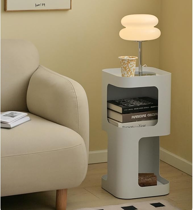 Modern Side Table,Small end Table for Small Spaces,Metal nightstand with Storage Shelf,Space-Saving Bedside Table Accent Table Drink Tables for Living Room,Bedroom.No Assembly Required-Ruum Studio Home