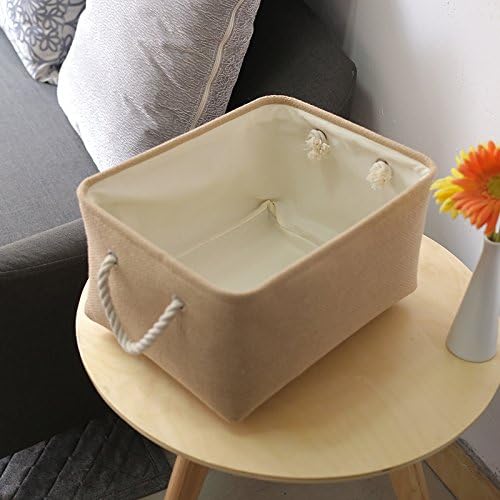 TheWarmHome Decorative Basket Rectangular Fabric Storage Bin Organizer Basket with Handles for Clothes Storage (Beige, Medium-1Pack,13.8L*9.8W*6.7H)-Ruum Studio Home