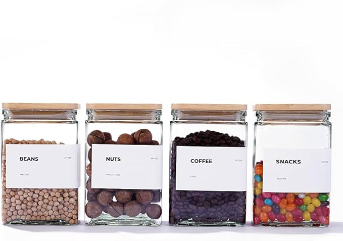 27 oz Glass Storage Jars with Bamboo Lid, set of 6, glass canisters with airtight lids, Clear jars with lids for Cookie, Candy, Tea, Coffee Bean and Rice (White)-Ruum Studio Home