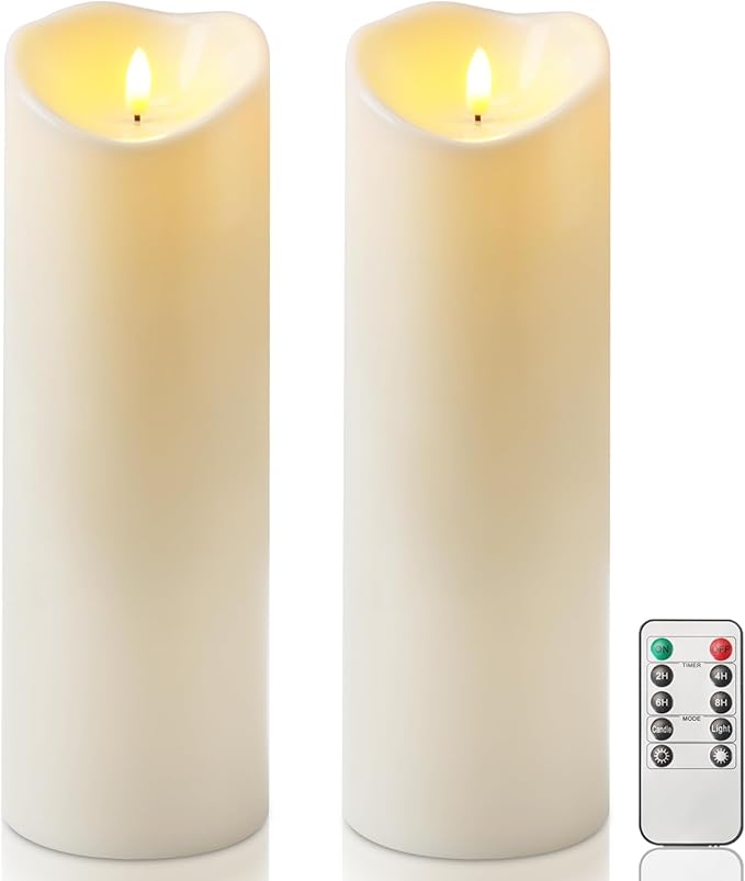 Homemory 4"x12" Outdoor Waterproof Flameless Candles with Timers and Remote Control, Battery Operated Candles, LED Plastic Candles, Ivory White, Set of 2-Ruum Studio Home
